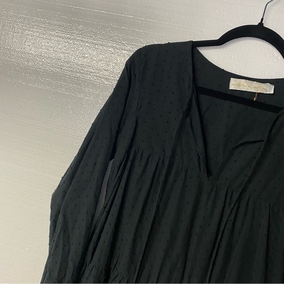 NATALIE MARTIN BLACK Small COTTON LONG SLEEVE TIERED MAXI DRESS Tassel V Neck - Picture 3 of 11